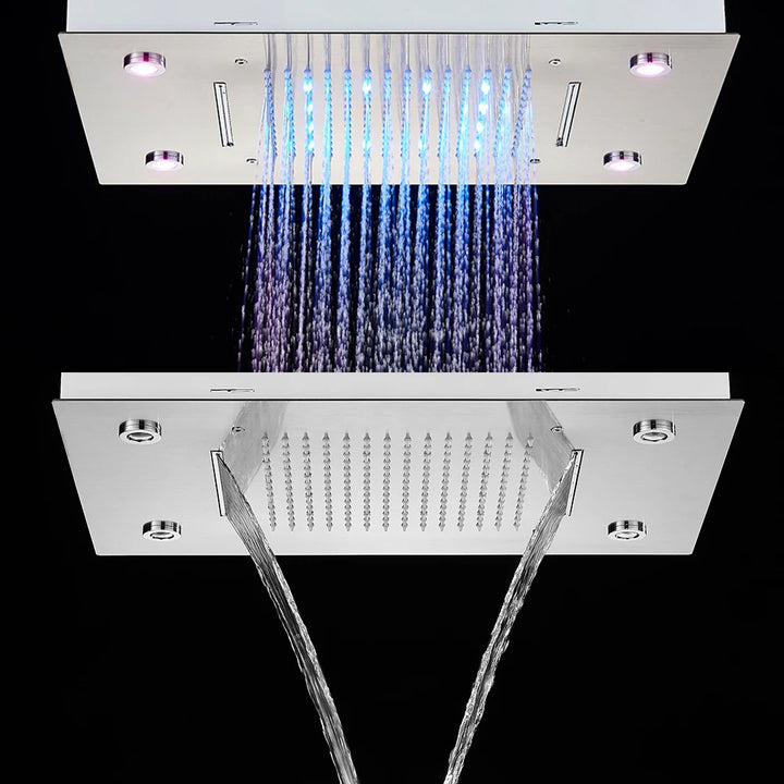 Black LED Rain Waterfall Shower Head Remote Control LED Colors Ceiling Mounted Shower Head 50*35CM Square Head Bathroom Shower