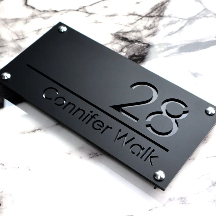 Personalised Outdoor House Number Sign Custom Modern Laser Cut 3D Acrylic Exterior House Wall Plaque Matte Black/Bright White