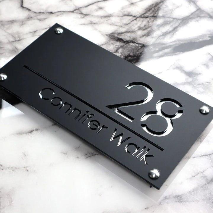 Personalised Outdoor House Number Sign Custom Modern Laser Cut 3D Acrylic Exterior House Wall Plaque Matte Black/Bright White