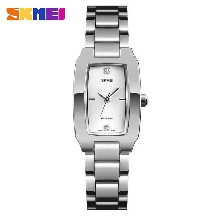 SKMEI 1400 Ladies Casual Dress Luxury Silver Ladies Rhinestone Waterproof Relogio Feminino Quartz Watch Fashion Thin Watches