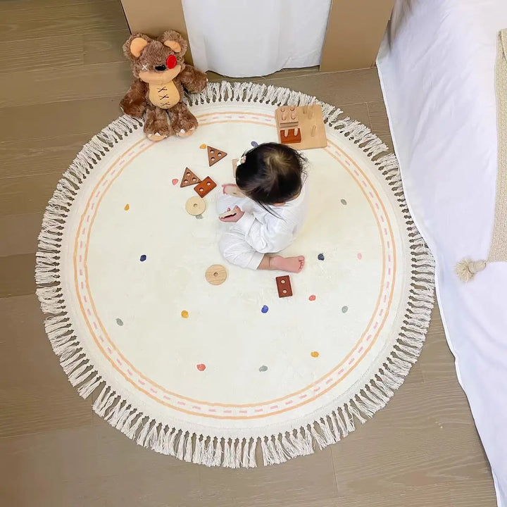 Children's Room Carpet Cute Soft Round Tassel Floor Mat Large Area Living Room Bedroom IG Decoration Polka Dots Rug ковер 러그