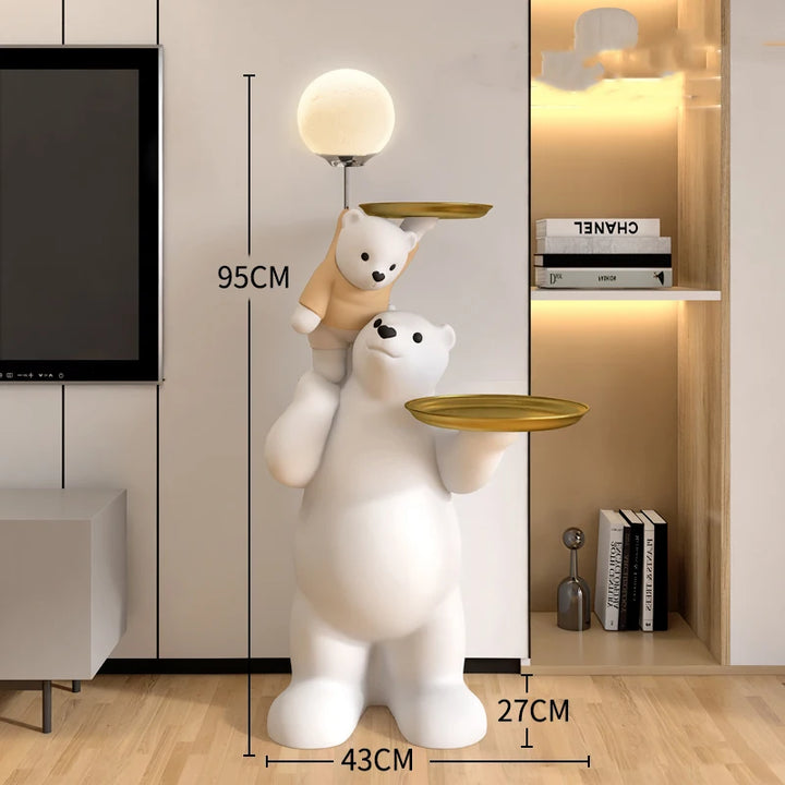 Creative Parent-Child Bear Sculpture Living Room Tray Storage Floor Decor Animal Figurines,With Home Decor Lights,Resin Crafts