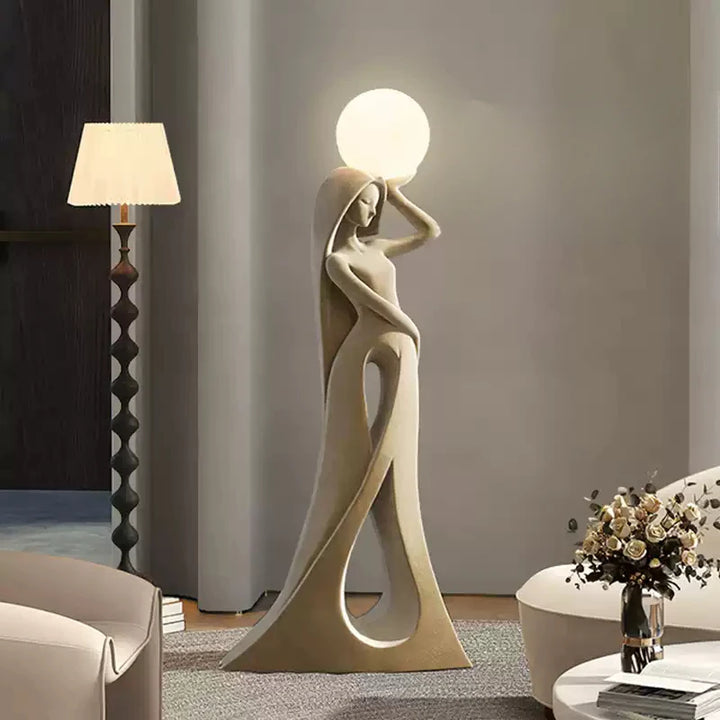 Modern Abstract Girl Art Sculpture Ornament Indoor Home Decor Luminous Figure Statue Living Room Floor Resin Flocking Crafts