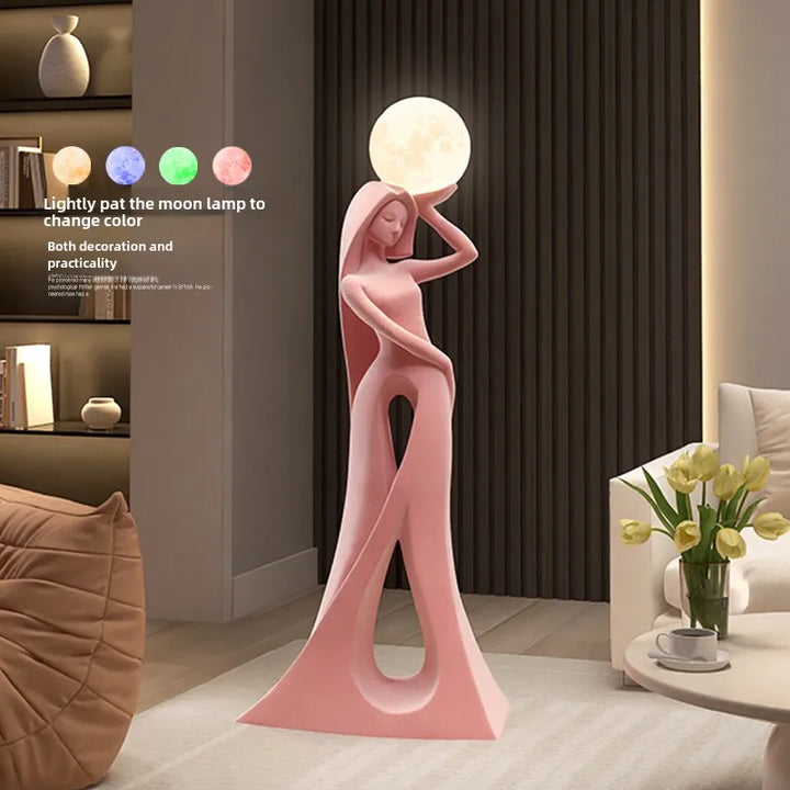 Modern Abstract Girl Art Sculpture Ornament Indoor Home Decor Luminous Figure Statue Living Room Floor Resin Flocking Crafts