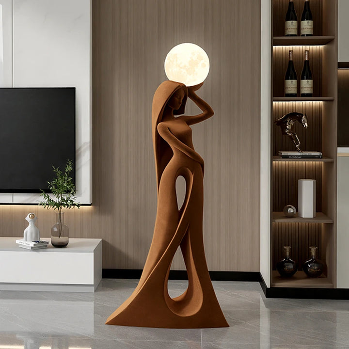 Modern Abstract Girl Art Sculpture Ornament Indoor Home Decor Luminous Figure Statue Living Room Floor Resin Flocking Crafts