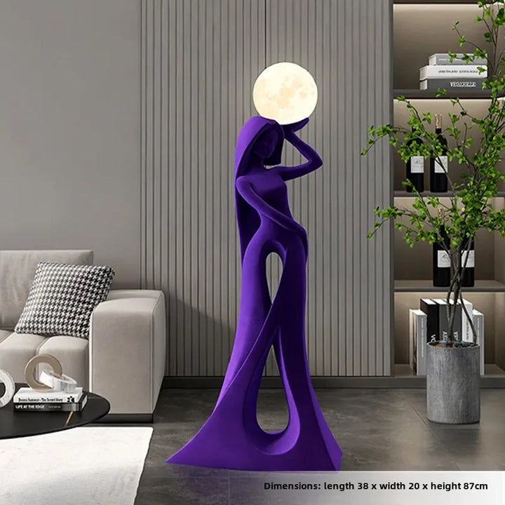 Modern Abstract Girl Art Sculpture Ornament Indoor Home Decor Luminous Figure Statue Living Room Floor Resin Flocking Crafts