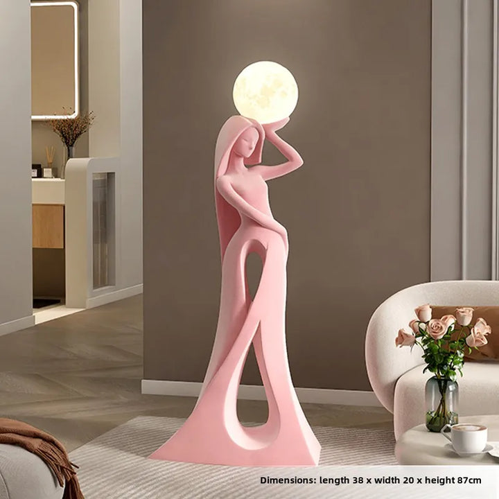 Modern Abstract Girl Art Sculpture Ornament Indoor Home Decor Luminous Figure Statue Living Room Floor Resin Flocking Crafts