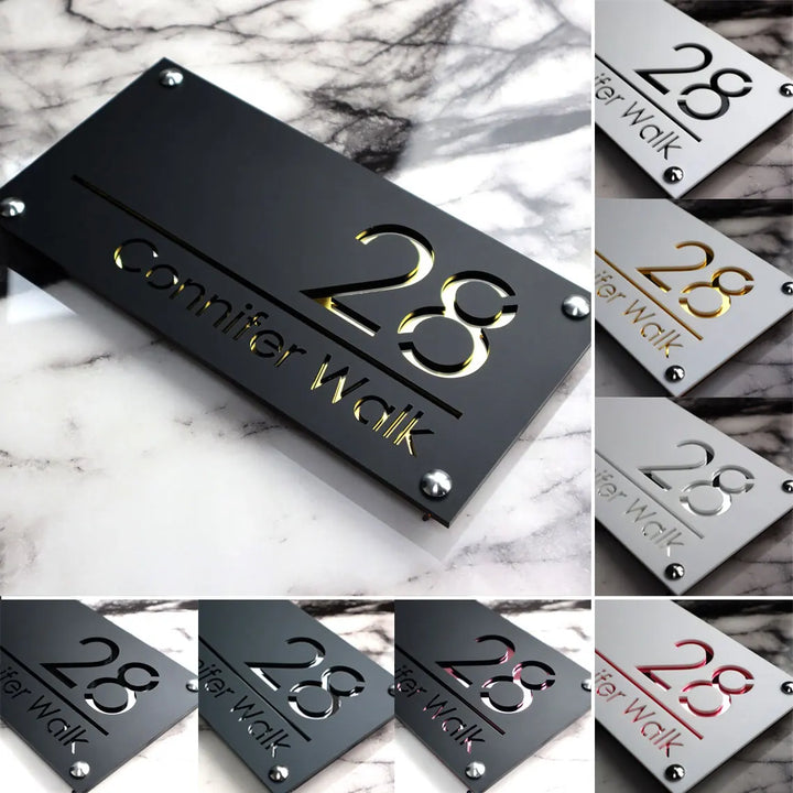 Personalised Outdoor House Number Sign Custom Modern Laser Cut 3D Acrylic Exterior House Wall Plaque Matte Black/Bright White