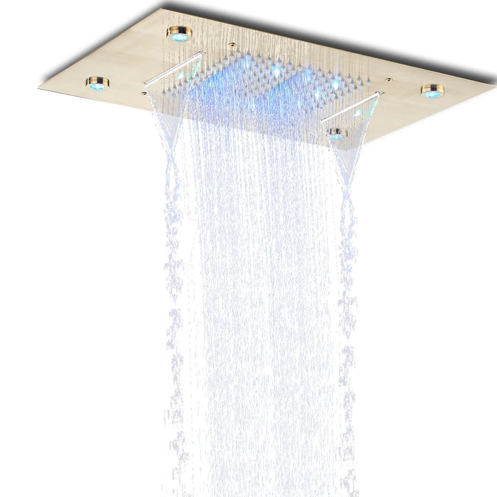 Black LED Rain Waterfall Shower Head Remote Control LED Colors Ceiling Mounted Shower Head 50*35CM Square Head Bathroom Shower