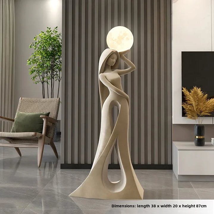 Modern Abstract Girl Art Sculpture Ornament Indoor Home Decor Luminous Figure Statue Living Room Floor Resin Flocking Crafts