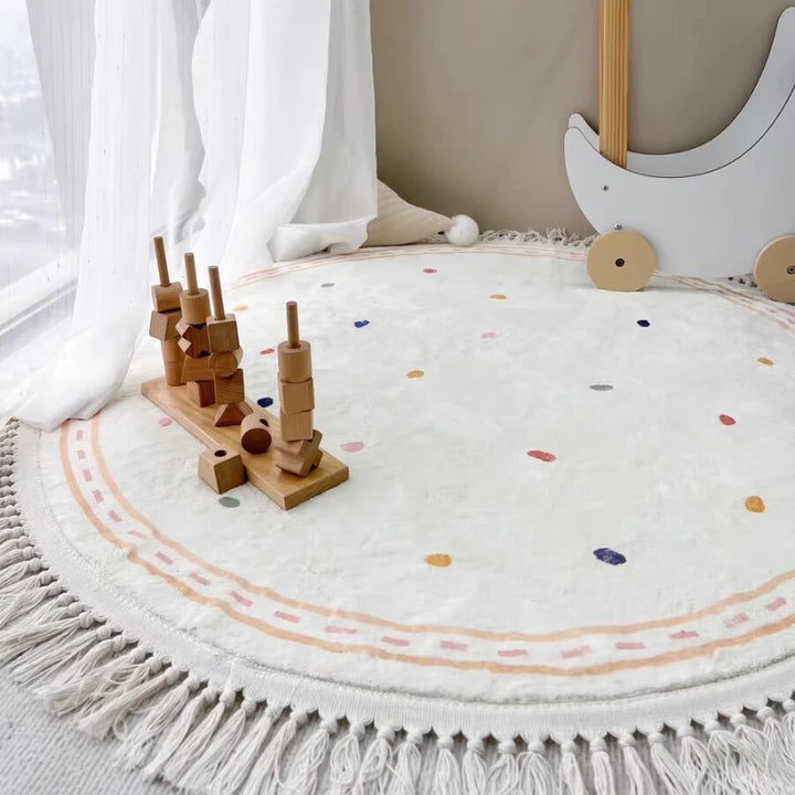 Children's Room Carpet Cute Soft Round Tassel Floor Mat Large Area Living Room Bedroom IG Decoration Polka Dots Rug ковер 러그