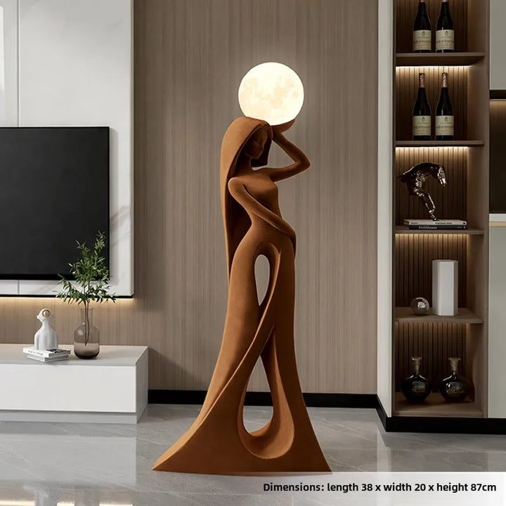 Modern Abstract Girl Art Sculpture Ornament Indoor Home Decor Luminous Figure Statue Living Room Floor Resin Flocking Crafts