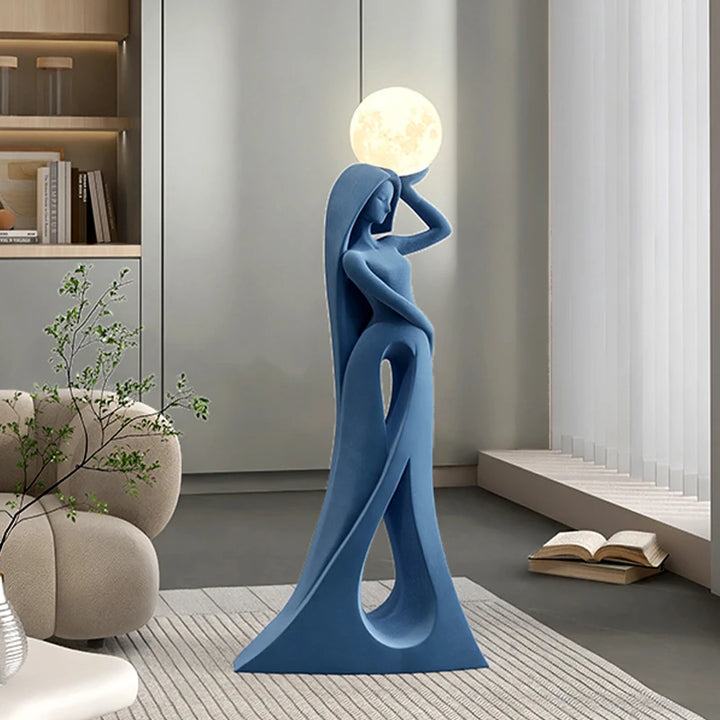 Modern Abstract Girl Art Sculpture Ornament Indoor Home Decor Luminous Figure Statue Living Room Floor Resin Flocking Crafts