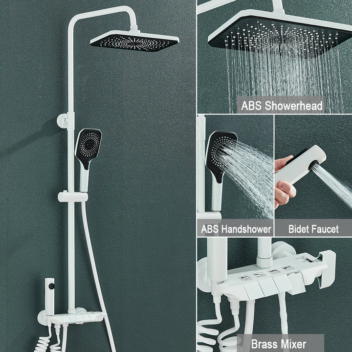 Grey Piano Digital Shower Set Intelligent Brass Bathroom Faucets Hot Cold Waterfall Tap Rainfall White Shower System Chuveiro