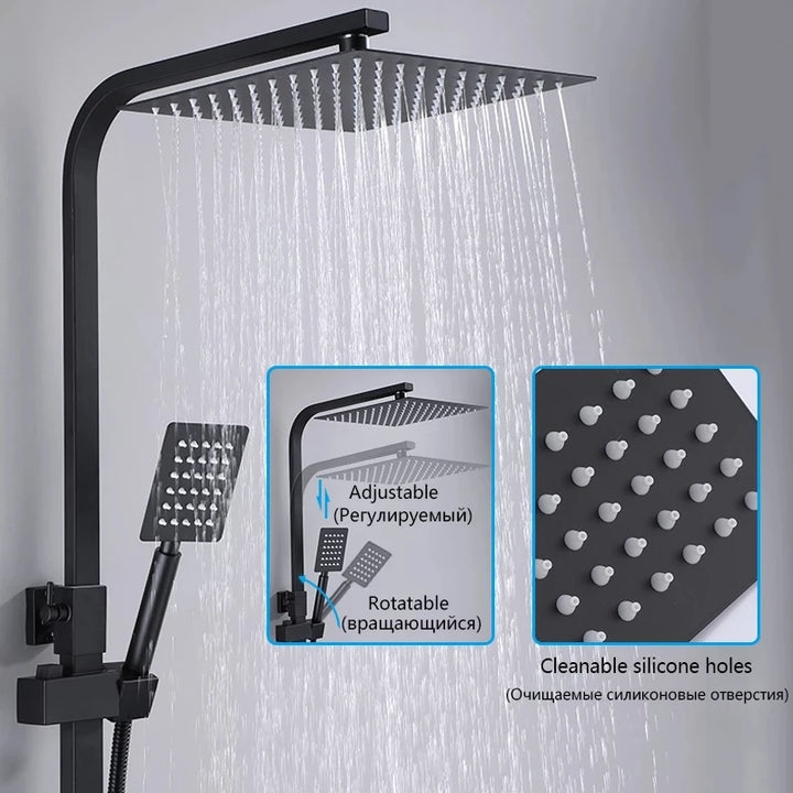 OXG Black Rain Shower Faucet Set,Bathroom Faucet Set, Bidet Faucet,Shower Shelf,Rotatable Spout Faucet ,Height Can Be Extende