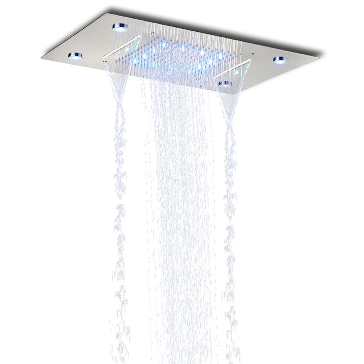 Black LED Rain Waterfall Shower Head Remote Control LED Colors Ceiling Mounted Shower Head 50*35CM Square Head Bathroom Shower