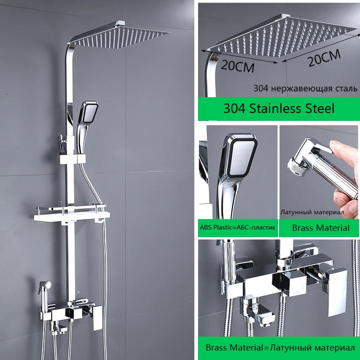 OXG Black Rain Shower Faucet Set,Bathroom Faucet Set, Bidet Faucet,Shower Shelf,Rotatable Spout Faucet ,Height Can Be Extende